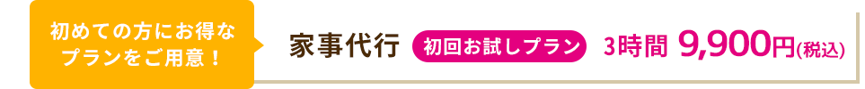 家事代行  初回お試しプラン  3時間 9,900円（税込）