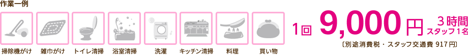 作業一例 1回9,000円３時間 スタッフ１名