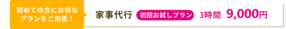 家事代行  初回お試しプラン  3時間 9,000円